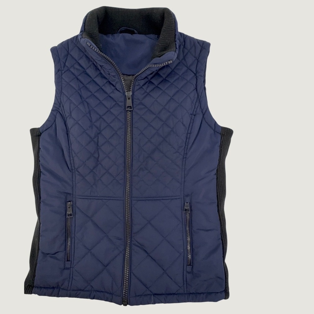 Andrew Marc Quilted Vest Women Small Navy Blue Ribbed Side Panels AP807486 - Picture 2 of 8